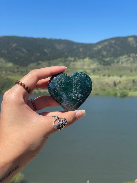 Moss Agate Heart Dark Green