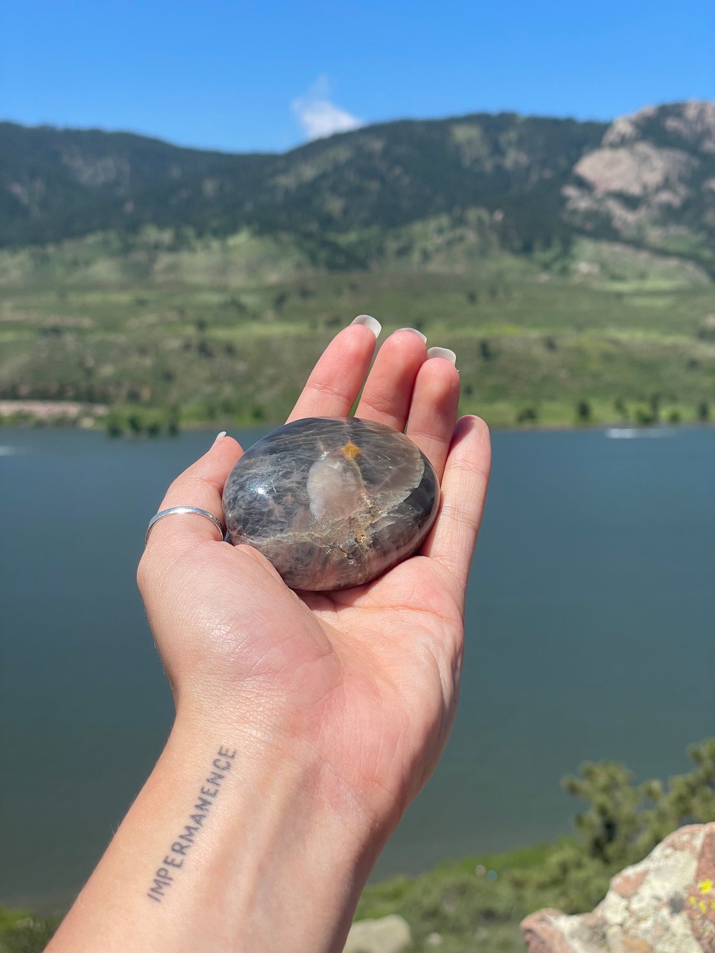 Black Moonstone Palm Stone