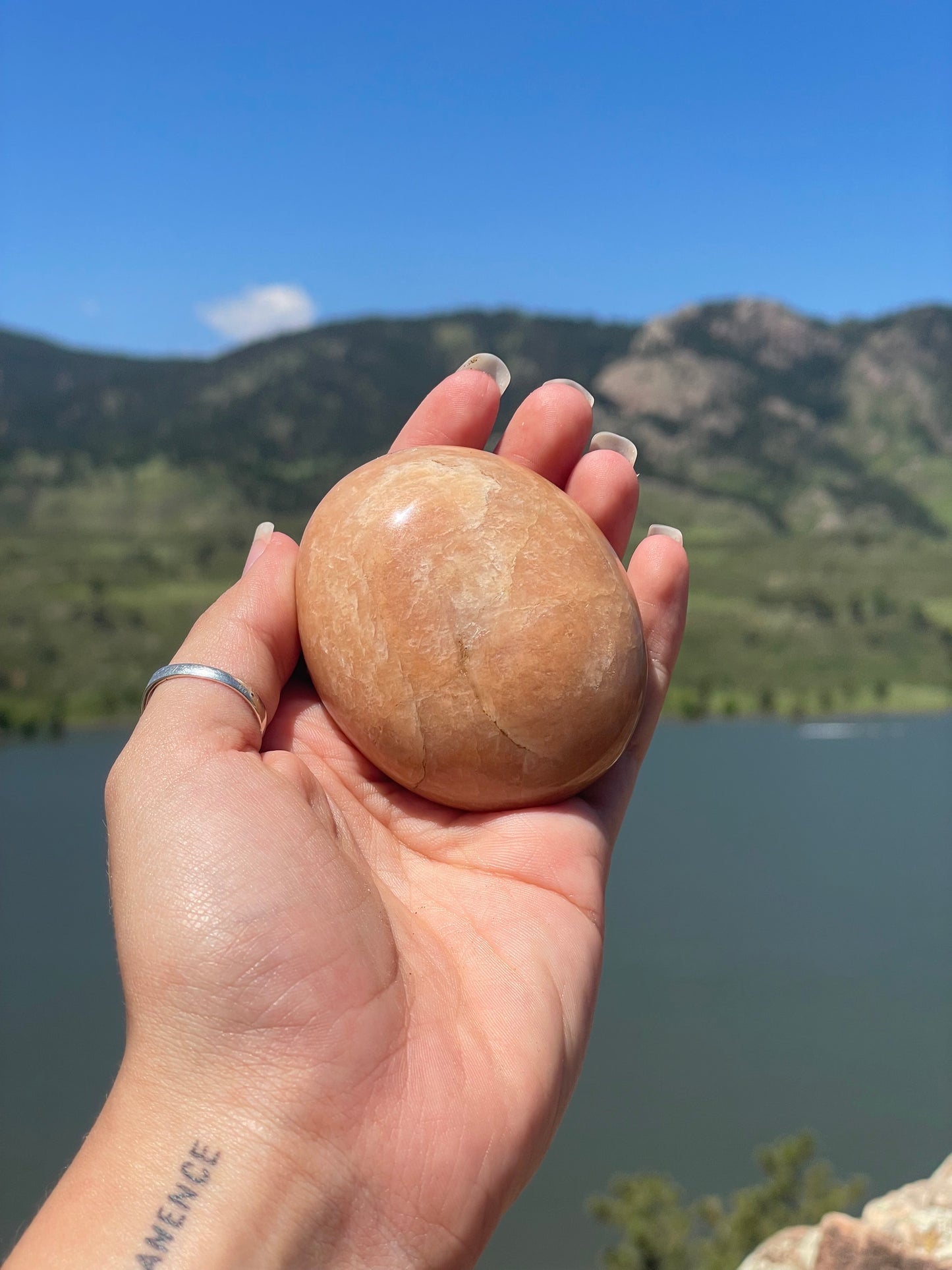 Peach Moonstone Palm Stone