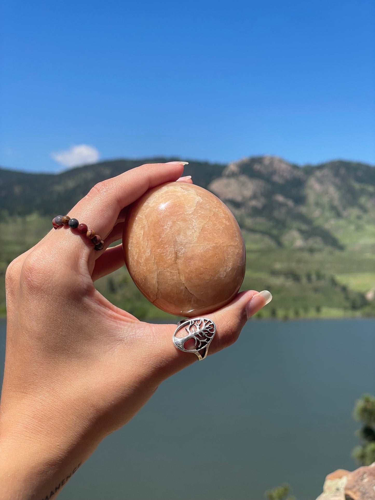 Peach Moonstone Palm Stone