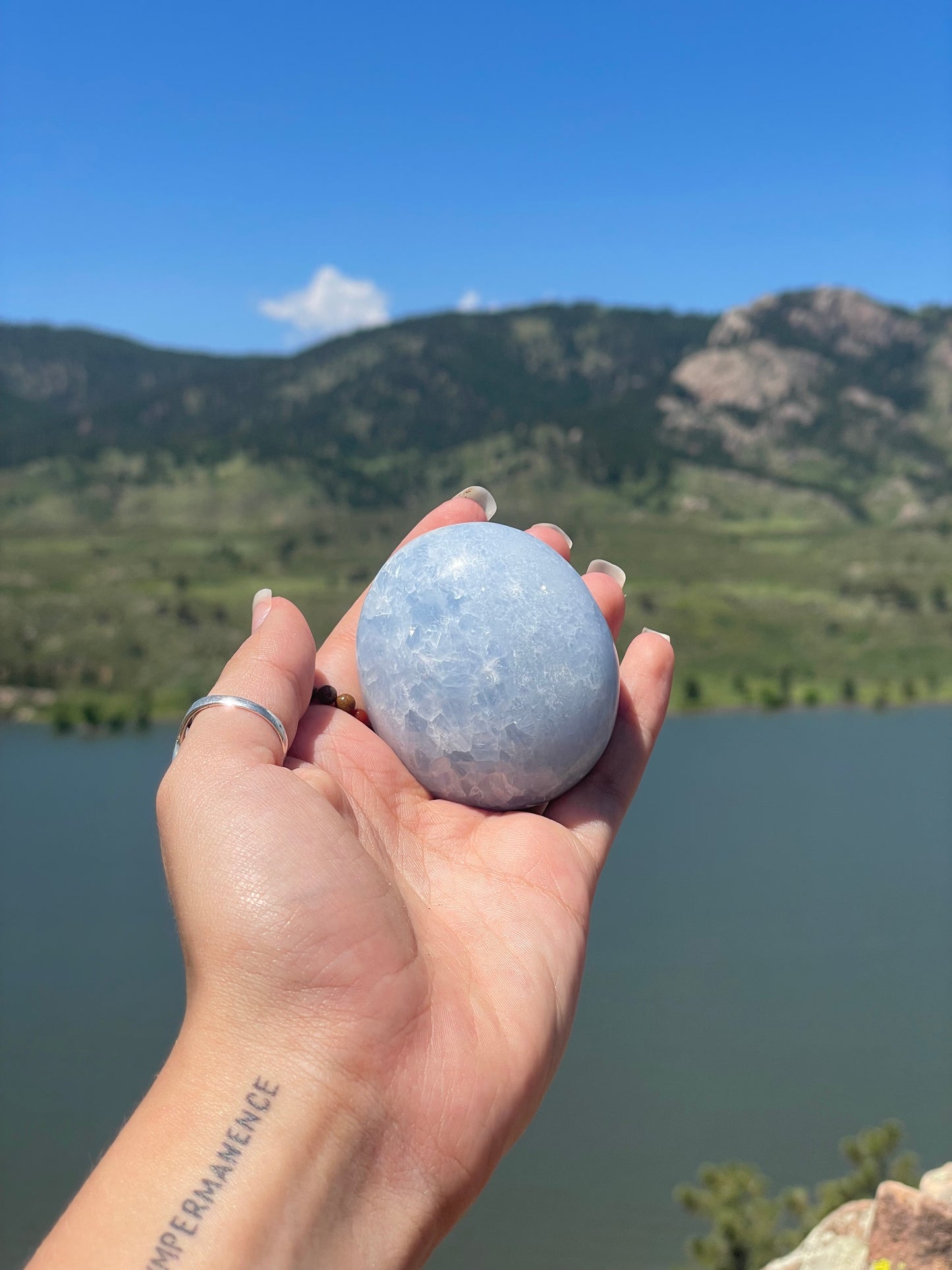 Blue Calcite Palm Stone Large