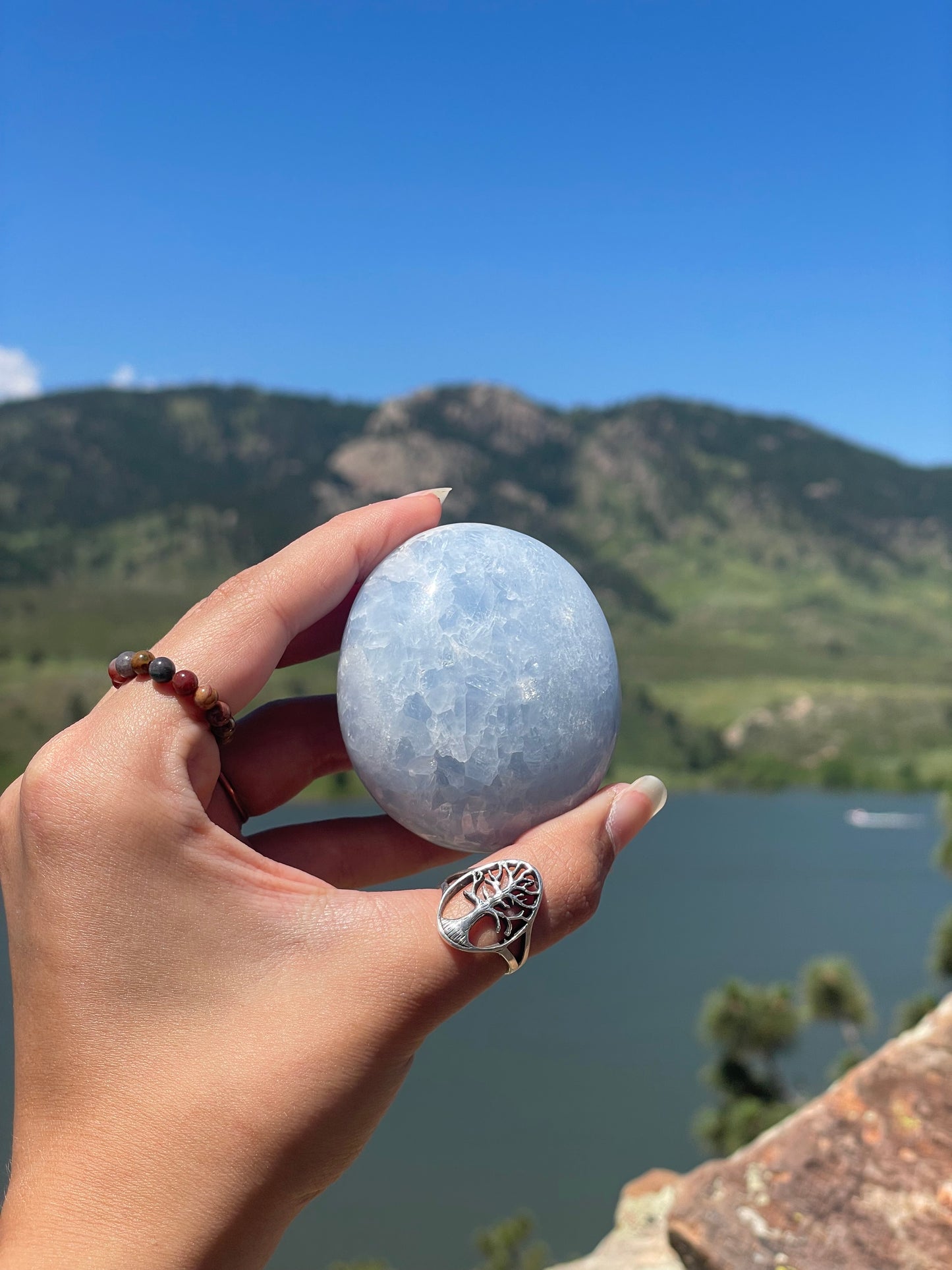 Blue Calcite Palm Stone Large