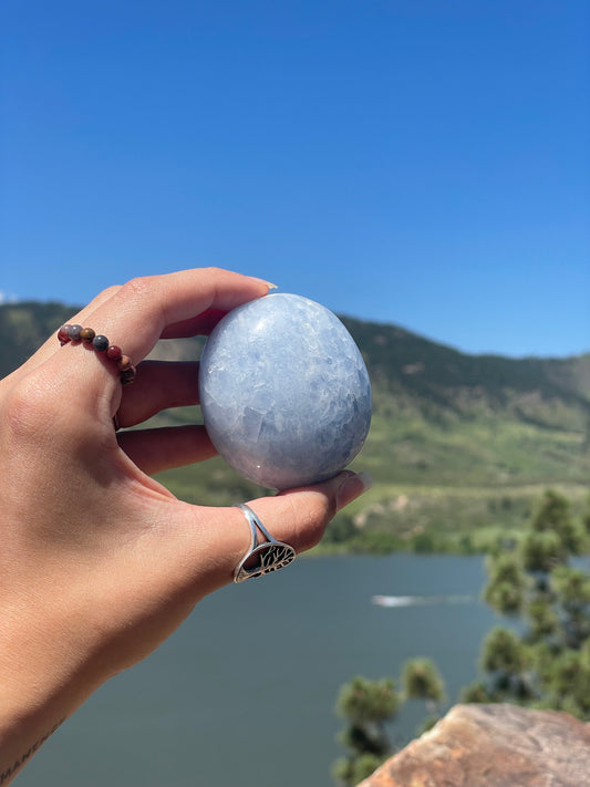 Blue Calcite Palm Stone Small